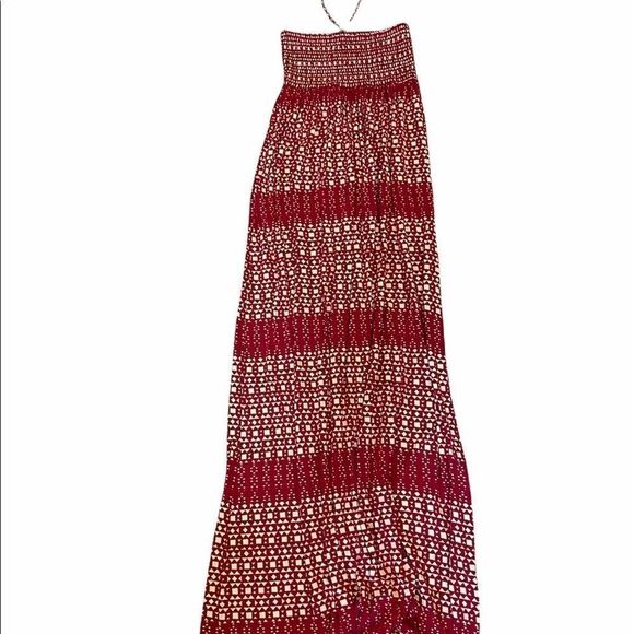 HILFIGER Red Printed Accordion Top Maxi Boho Dress - Picture 2 of 9